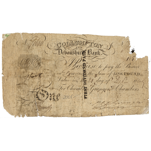 Collumpton and Devonshire Bank 1809 £1 banknote Outing 582a