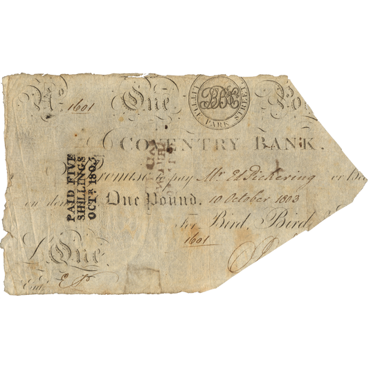 Coventry Bank 1803 £1 banknote Outing 593b