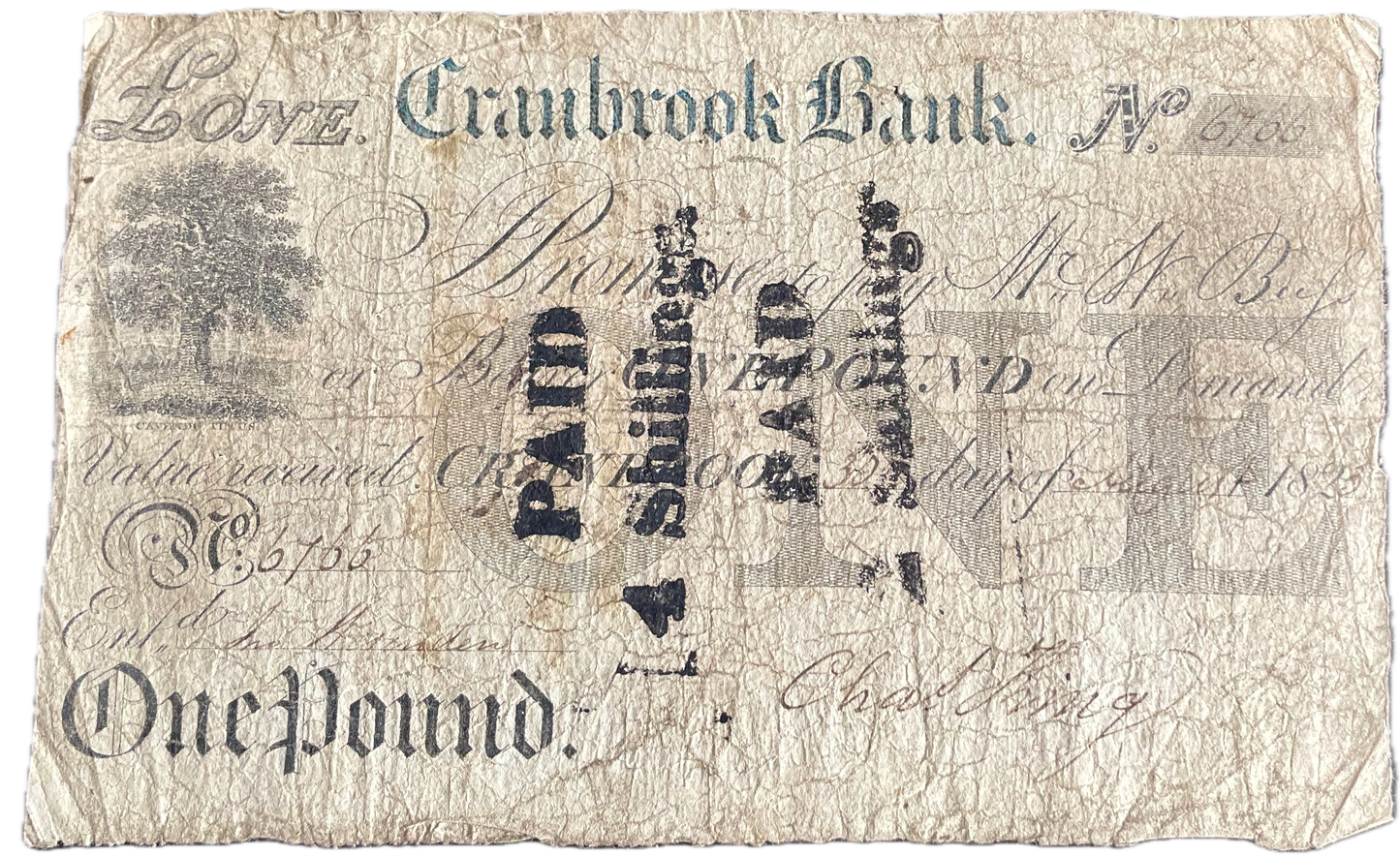 Cranbrook Bank 1823 £1 banknote Outing 610a