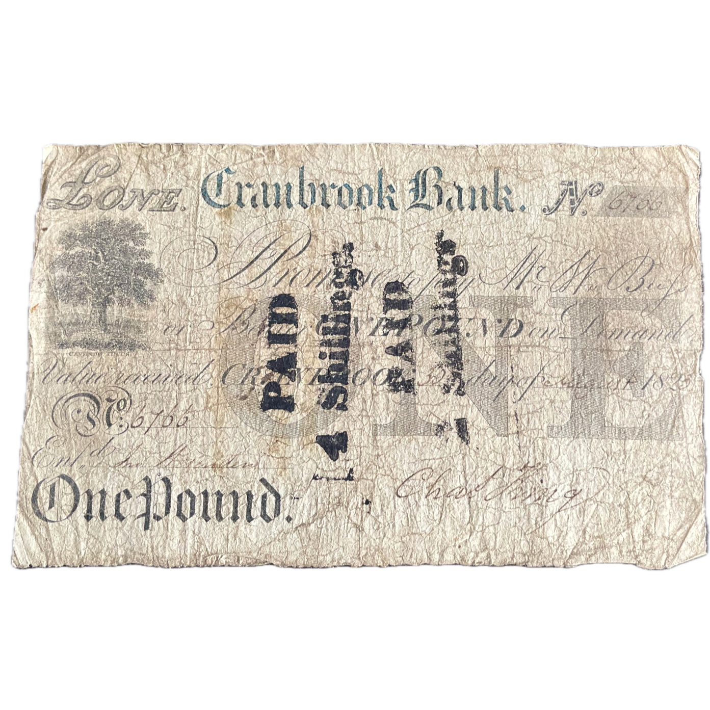 Cranbrook Bank 1823 £1 banknote Outing 610a