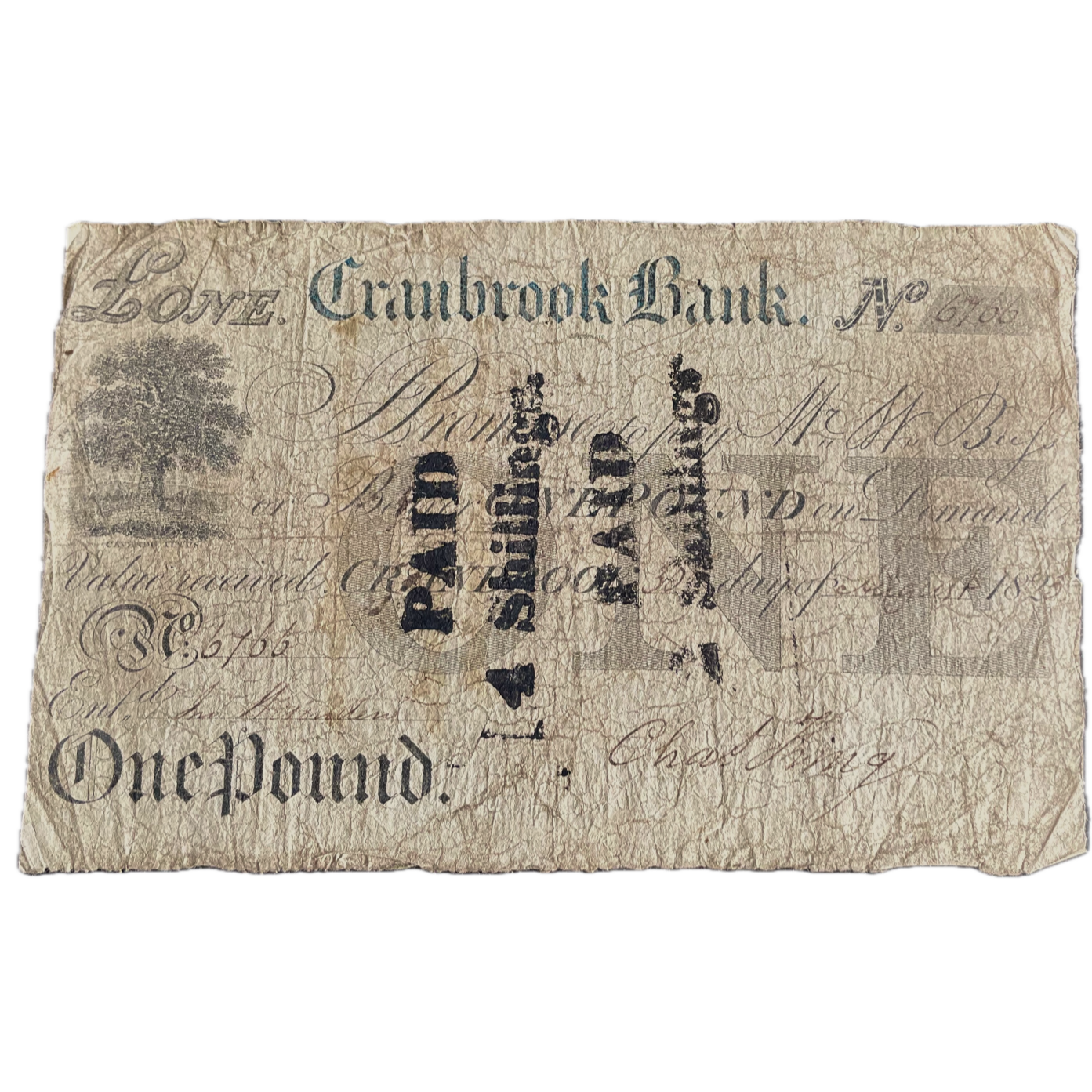Cranbrook Bank 1823 £1 banknote Outing 610a