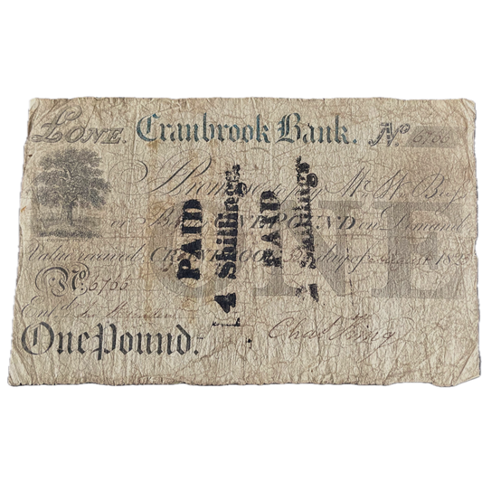 Cranbrook Bank 1823 £1 banknote Outing 610a