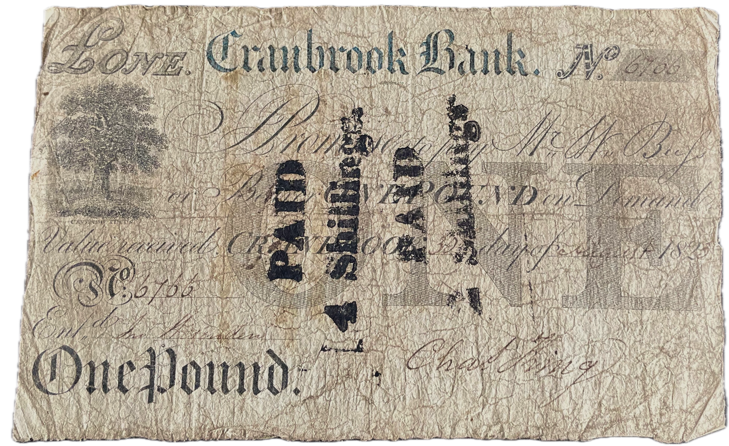 Cranbrook Bank 1823 £1 banknote Outing 610a