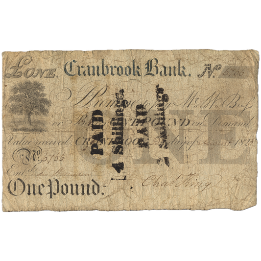 Cranbrook Bank 1823 £1 banknote Outing 610a