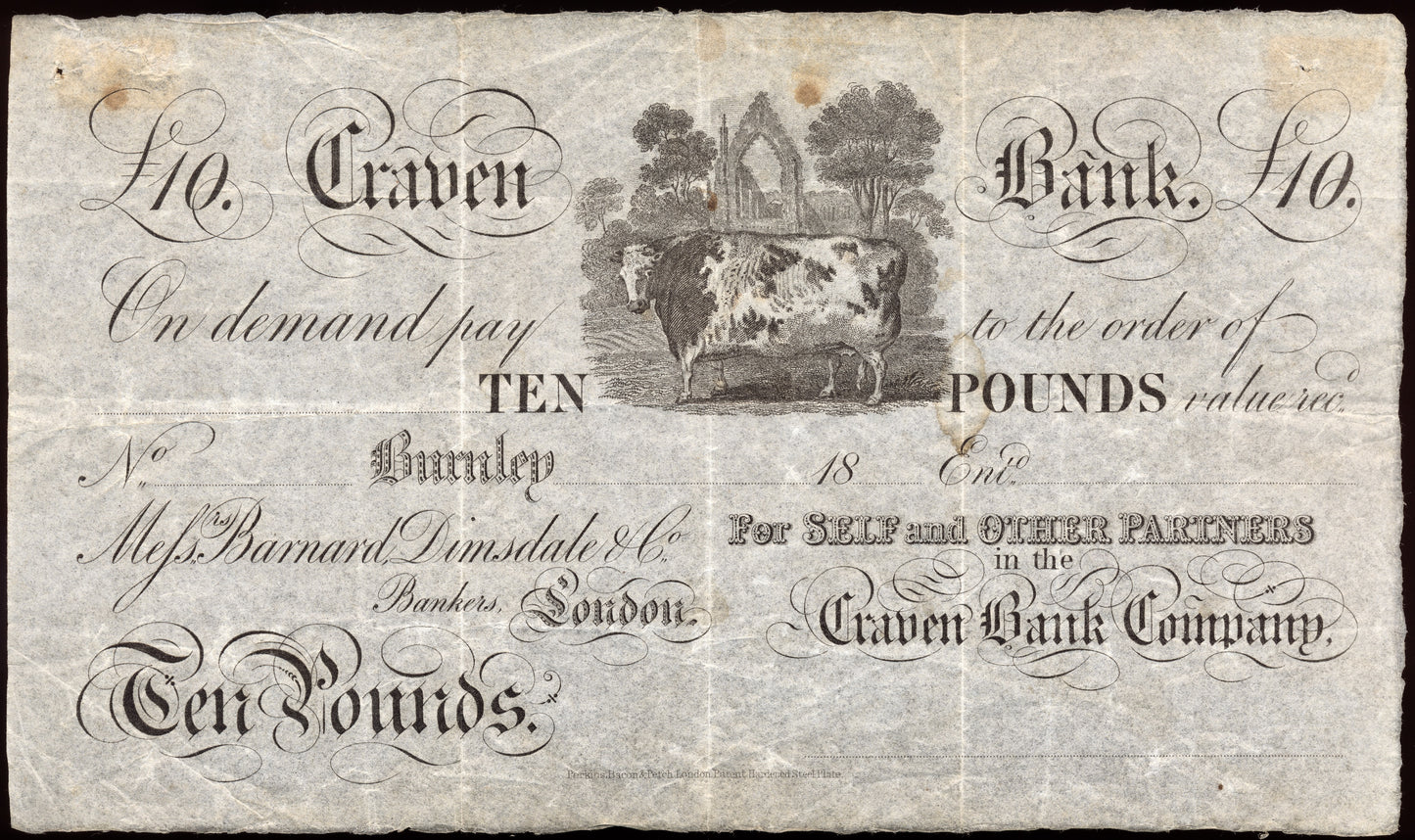 Craven Bank 18__ unissued £10 banknote UNC Outing 366a