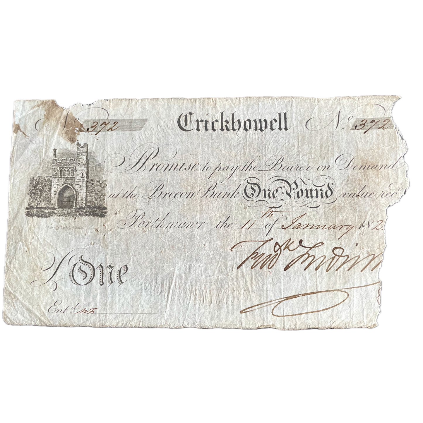 Crickhowell Bank 182? £1 banknote Outing 618b