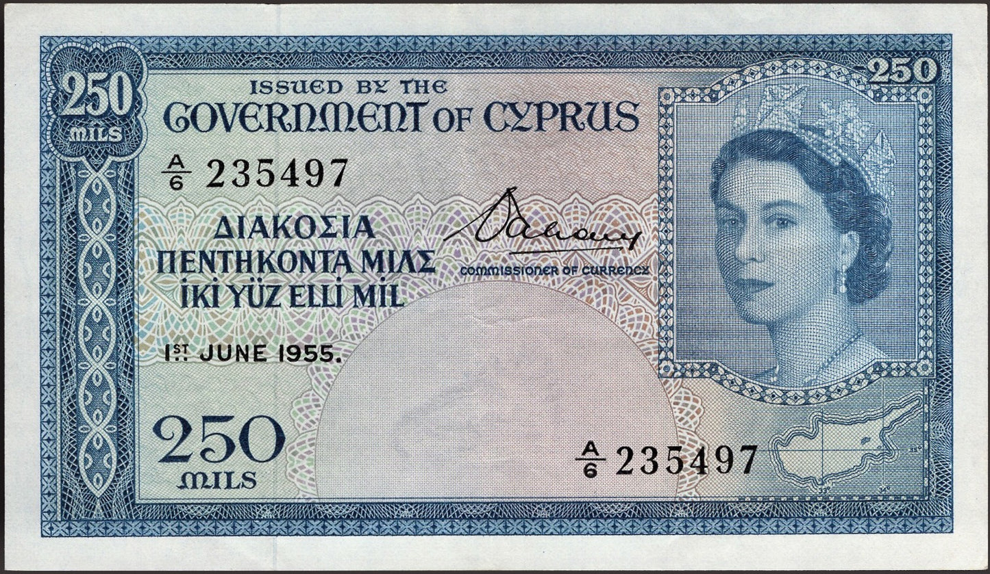 CYPRUS P.33a 1955 250 Mils EF