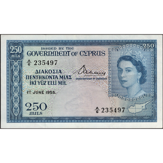 CYPRUS P.33a 1955 250 Mils EF