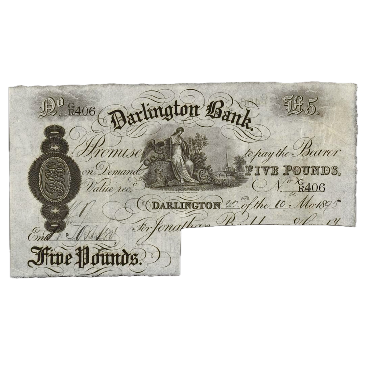 Darlington Bank 1895 £5 banknote VF Outing 629r