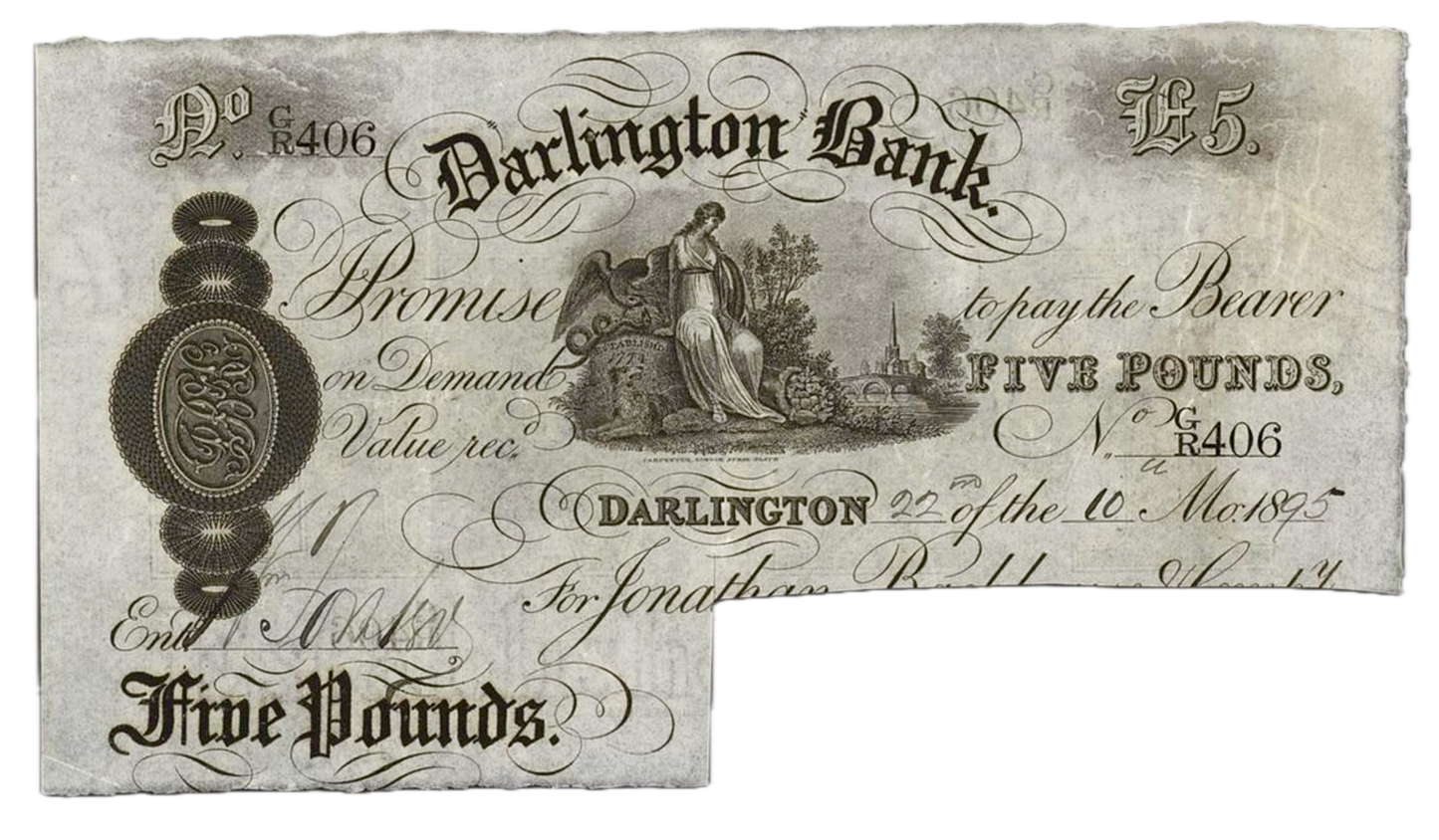 Darlington Bank 1895 £5 banknote VF Outing 629r