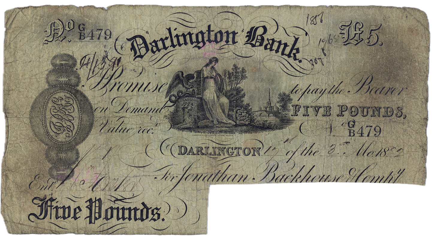 Darlington Bank 1882 £5 banknote F Outing 629r