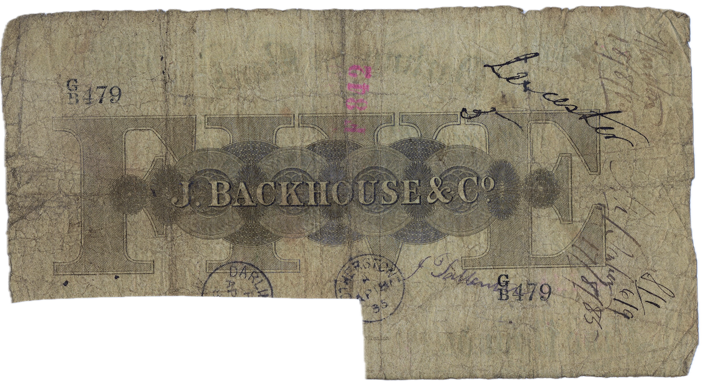 Darlington Bank 1882 £5 banknote F Outing 629r