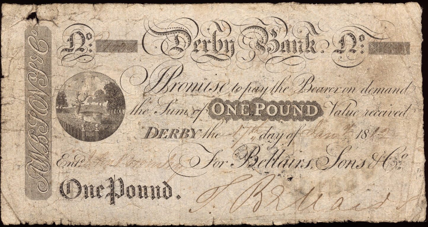 Derby Bank 1819 £1 banknote Outing 673d