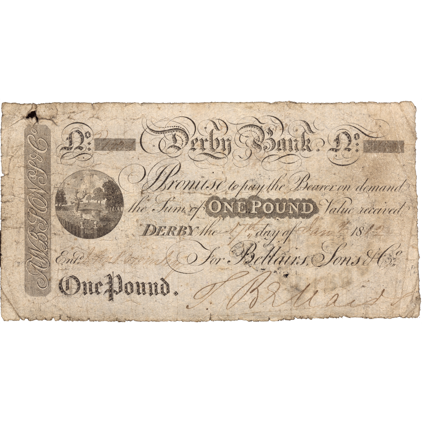 Derby Bank 1819 £1 banknote Outing 673d
