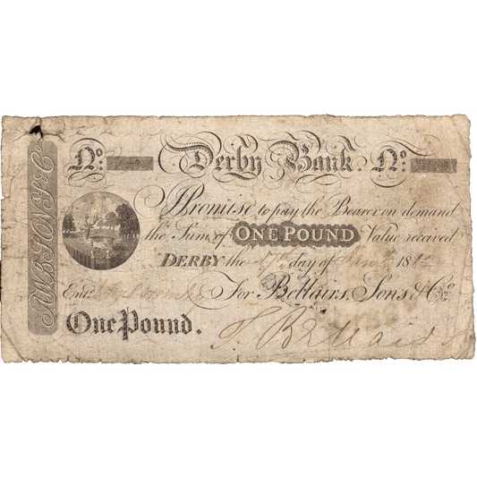 Derby Bank 1819 £1 banknote Outing 673d