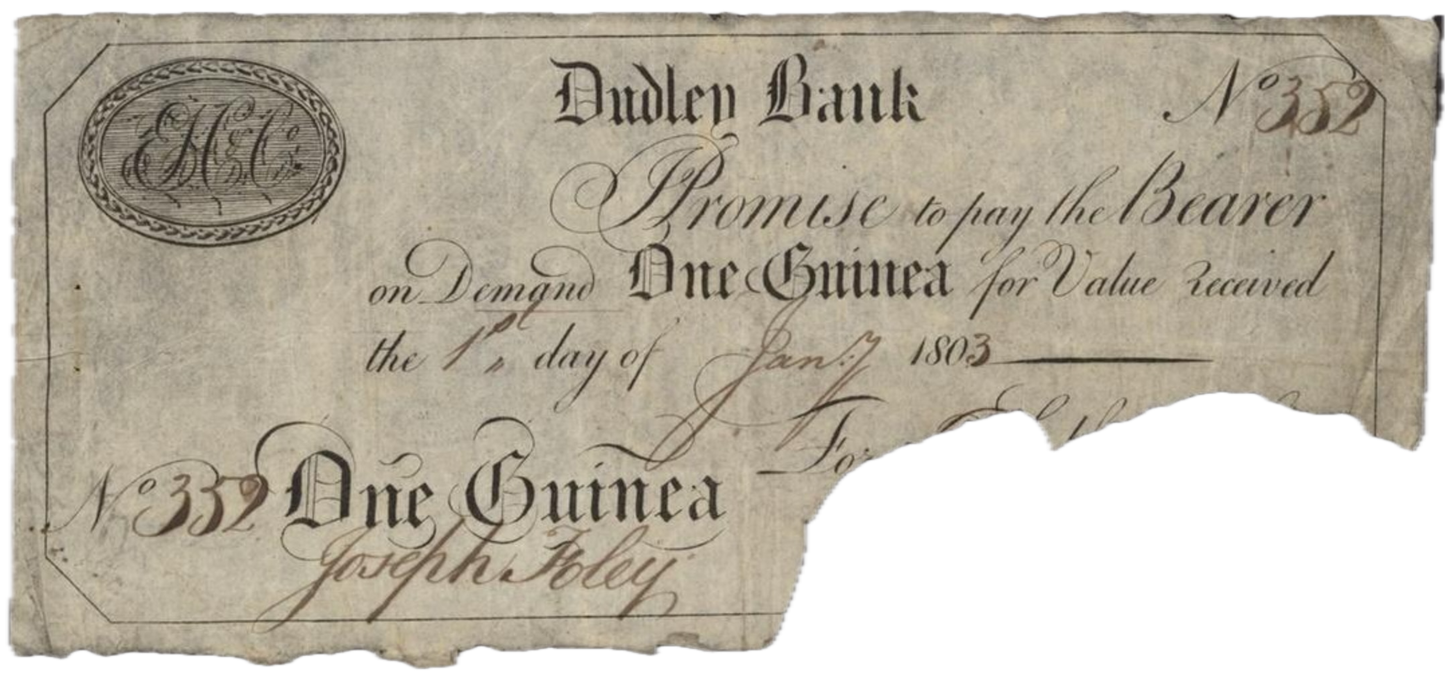 Dudley Bank 1803 1 Guinea banknote Outing 714b