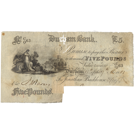 Durham Bank 1883 £5 banknote NVF Outing 722g