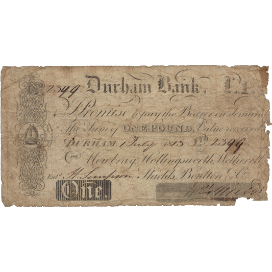 Durham Bank 1813 £1 banknote Outing 721e