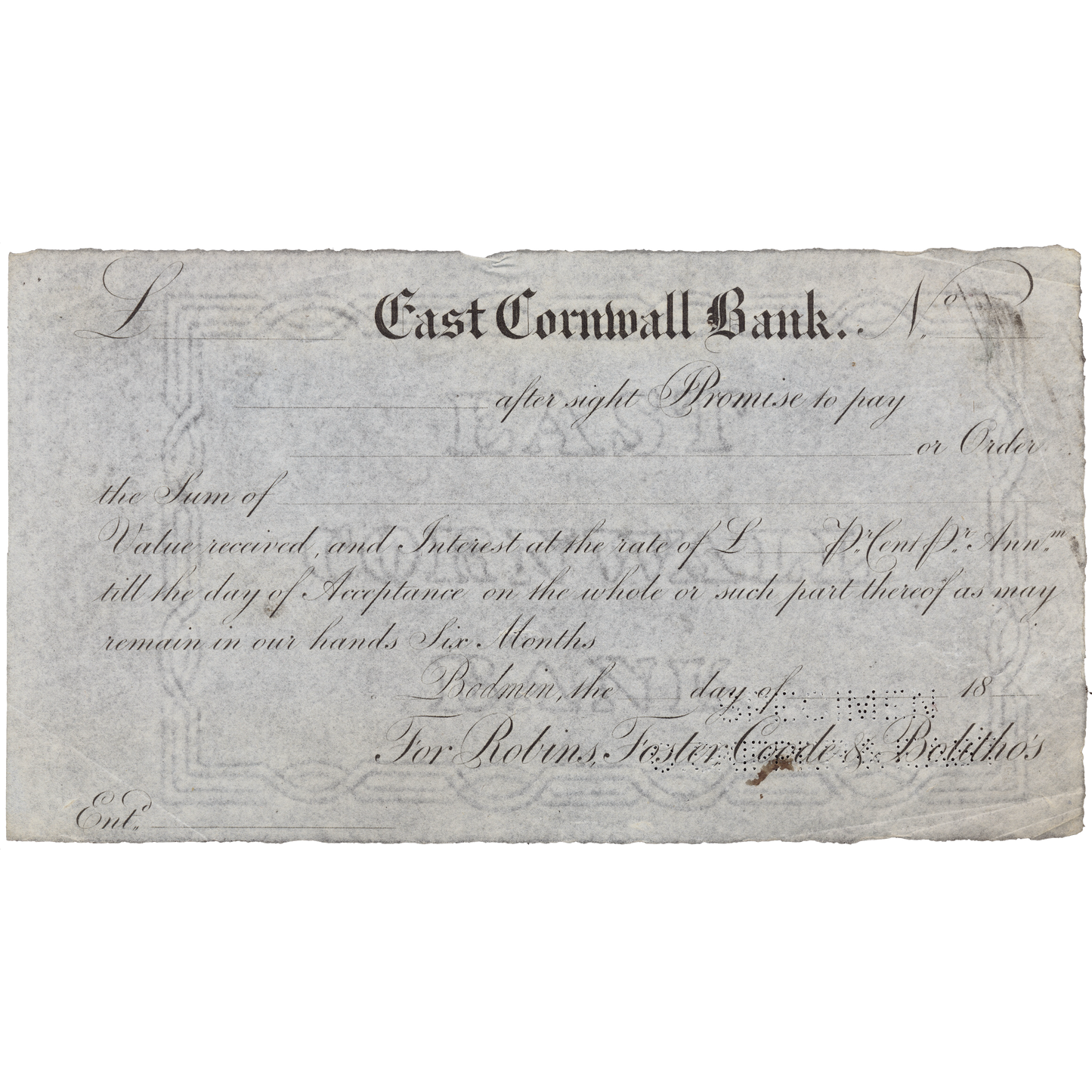 East Cornwall Bank Bodmin c1840 specimen sight bill Outing 1195