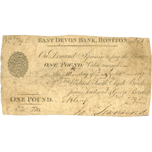 East Devon Bank 1817 £1 banknote Outing 979a