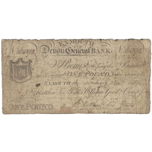 Exmouth & Devon General Bank 1809 £1 banknote Outing 768a