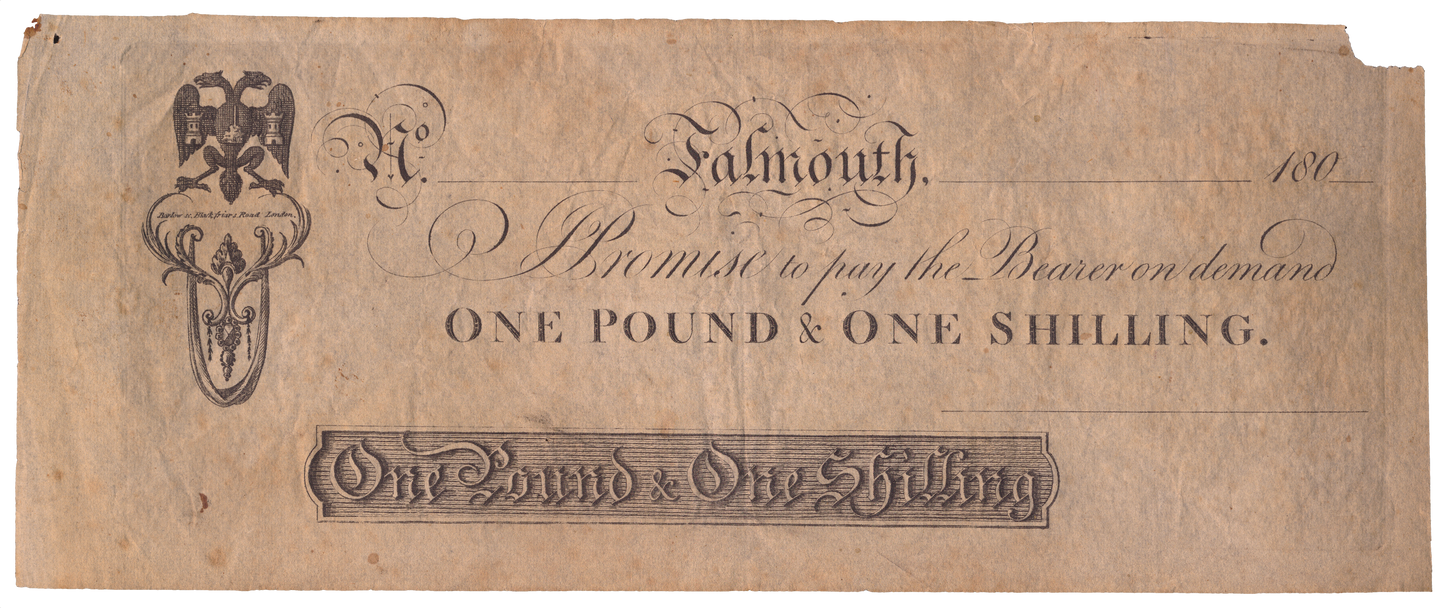 Falmouth Bank 180- £1 & 1/- banknote Outing unlisted