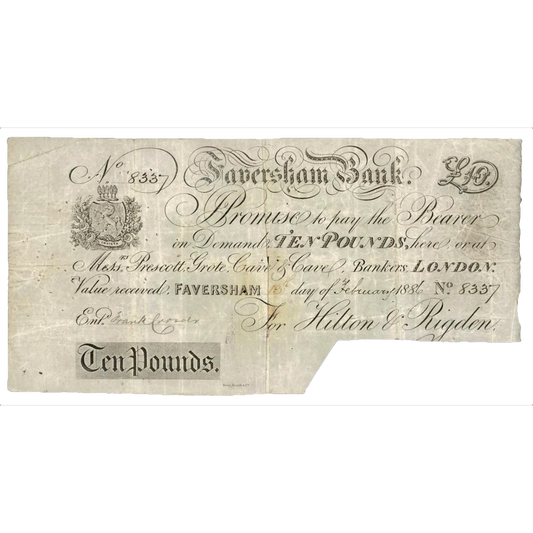 Faversham Bank 1886 £10 banknote NVF Outing 786f