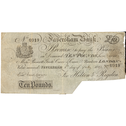 Faversham Bank 1892 £10 banknote Outing 786f