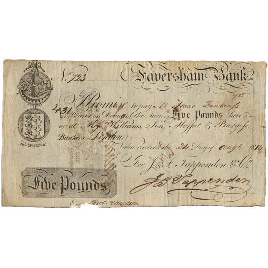 Faversham Bank 1814 £5 banknote Outing 785b
