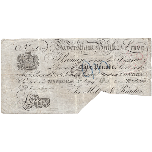 Faversham Bank 1884 £5 banknote Outing 786d