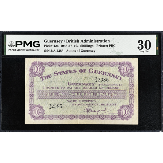 GUERNSEY P.42a GU32a 1945 10s 2/A VF 30