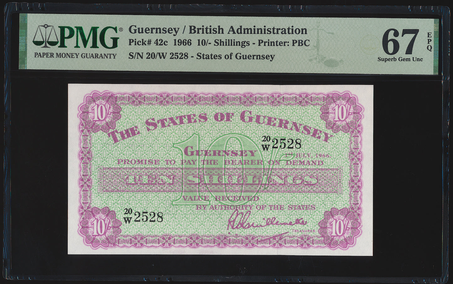 GUERNSEY P.42c GU32b 1966 10s SUPERB GEM UNC 67 EPQ