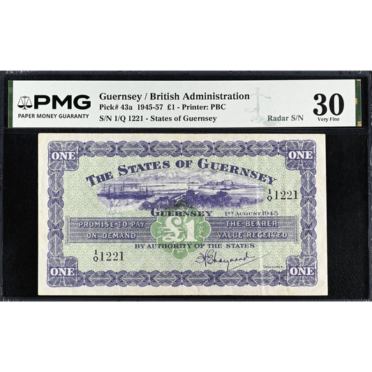 GUERNSEY P.43a GU33a 1945 £1 1/Q VF 30
