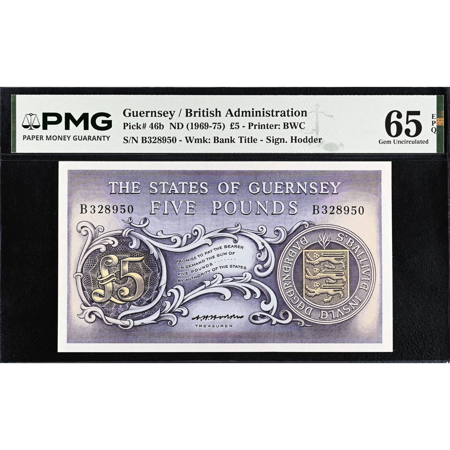 GUERNSEY P.46b GU42b 1969-1980 £5 Gem UNC 65 EPQ