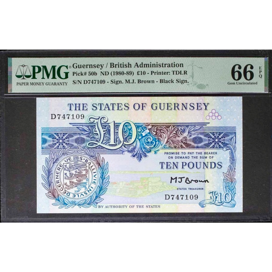GUERNSEY P.50b  GU52b  1980-1990 £10 GEM UNC 66 EPQ