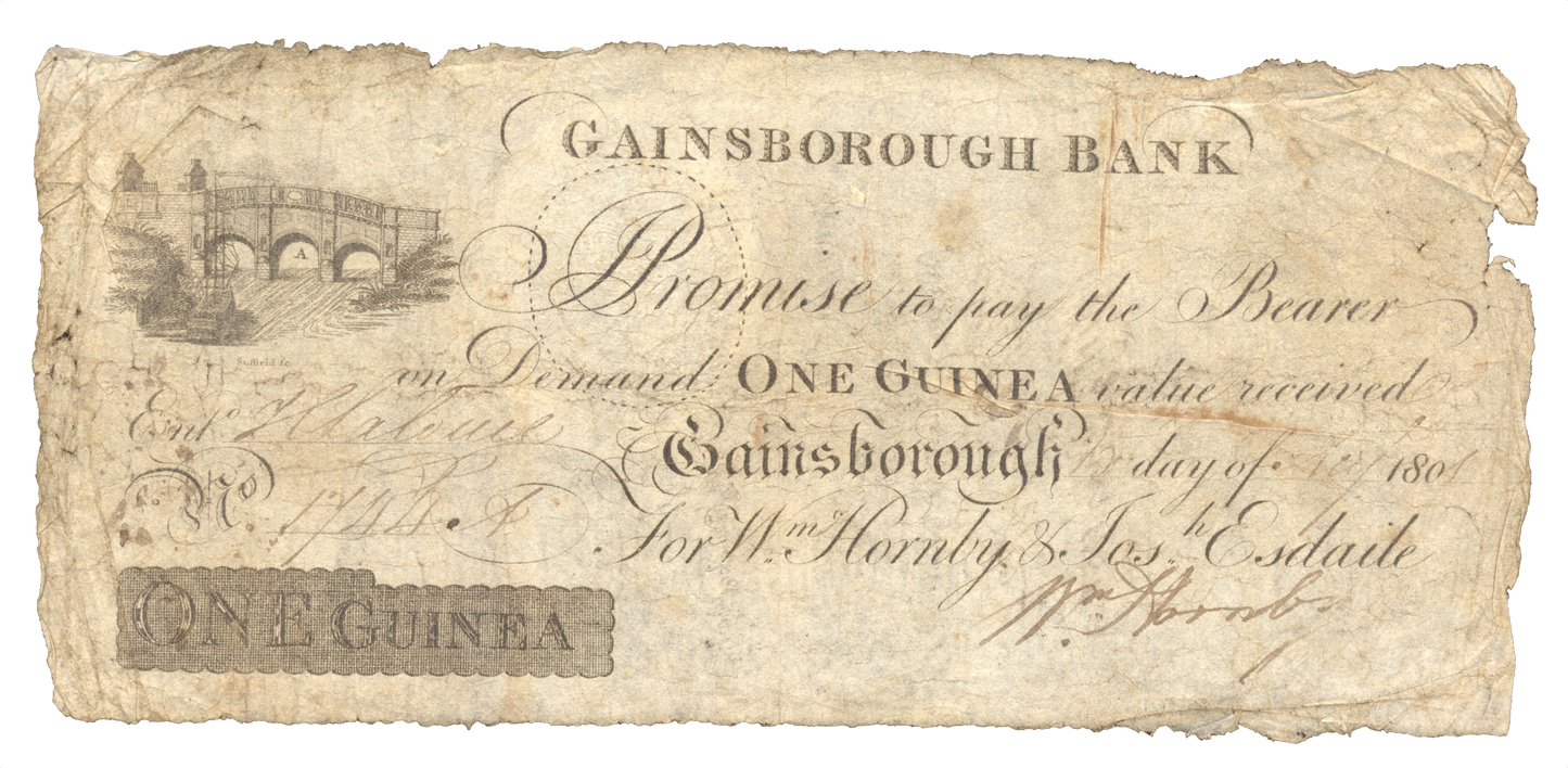 Gainsborough Bank 1801 1 guinea banknote NF Outing 811a