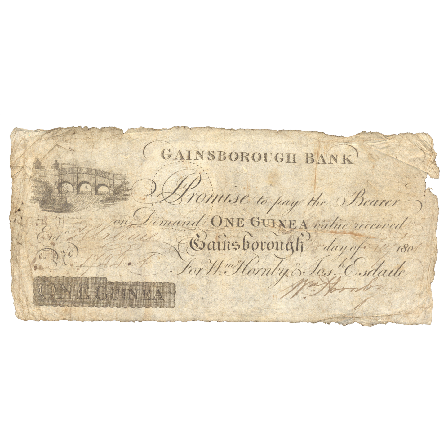 Gainsborough Bank 1801 1 guinea banknote NF Outing 811a