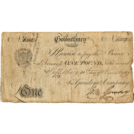 Goldsithney Bank 1817 £1 banknote Outing 833a