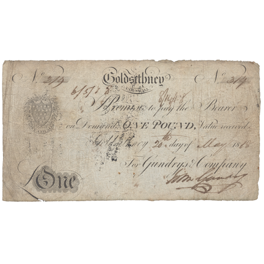 Goldsithney Bank 1818 £1 banknote F Outing 833a