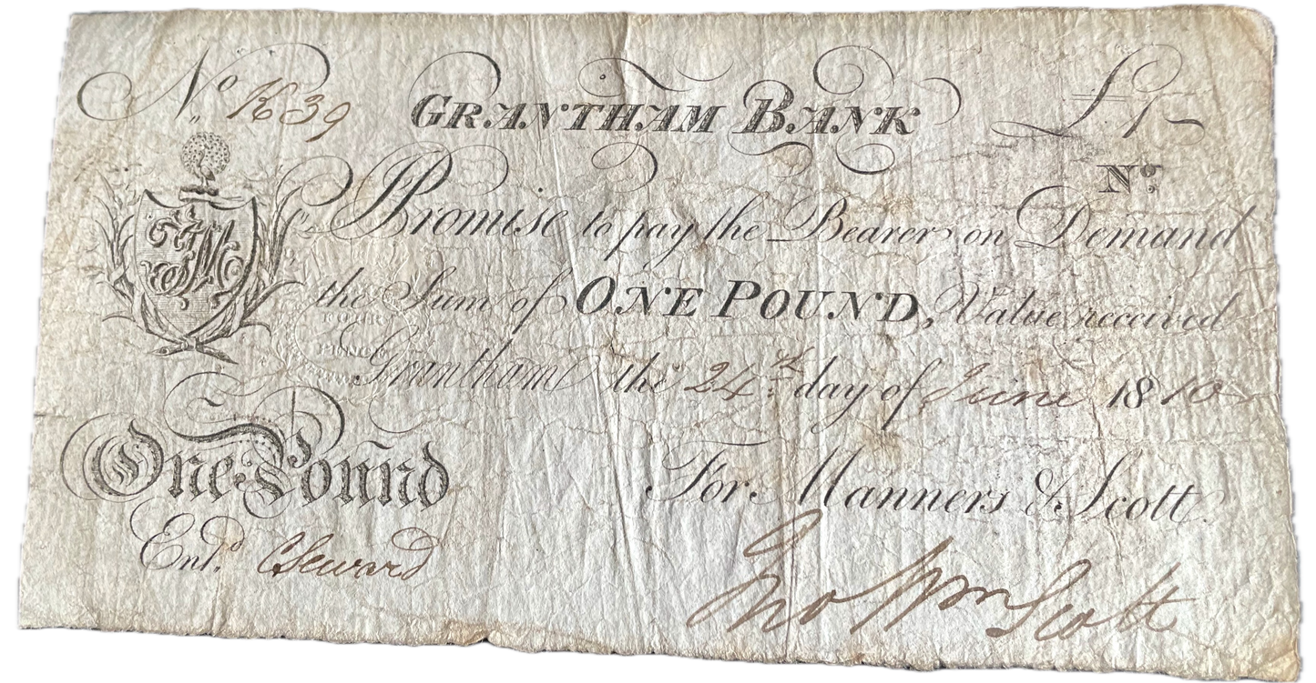 Grantham Bank 1810 £1 banknote Outing 841b