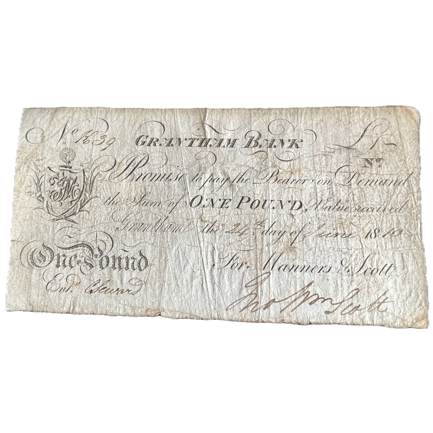 Grantham Bank 1810 £1 banknote Outing 841b