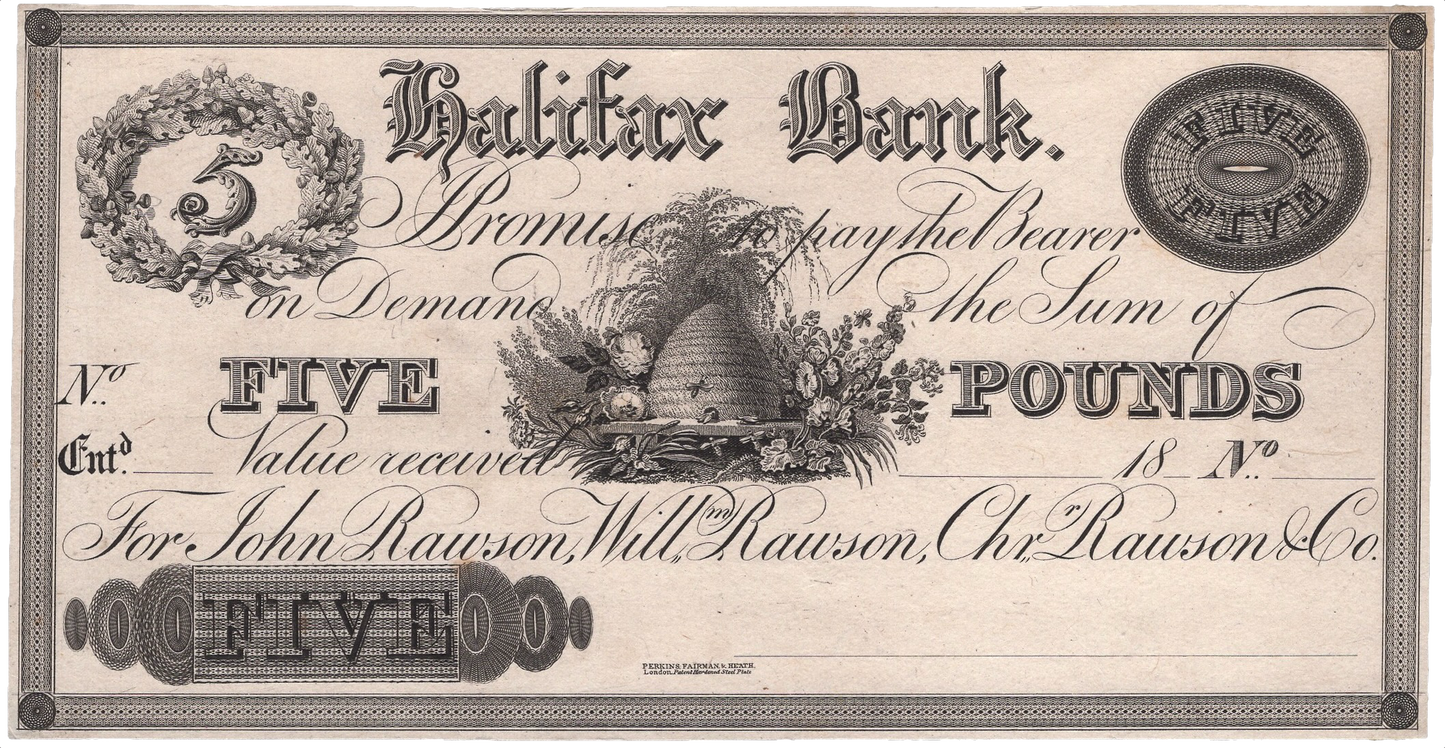 Halifax Bank 18__ £5 proof banknote Out 886c