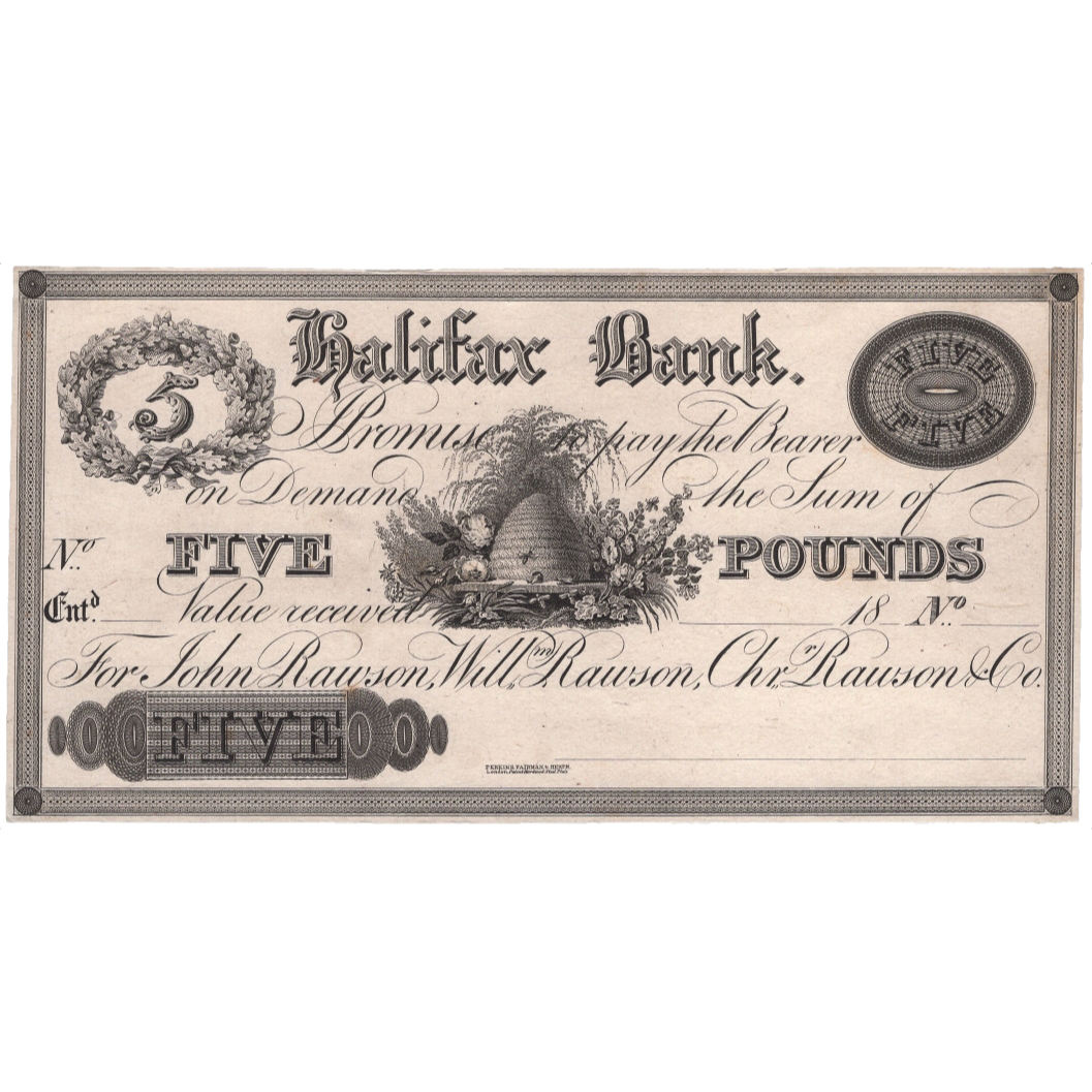 Halifax Bank 18__ £5 proof banknote Out 886c