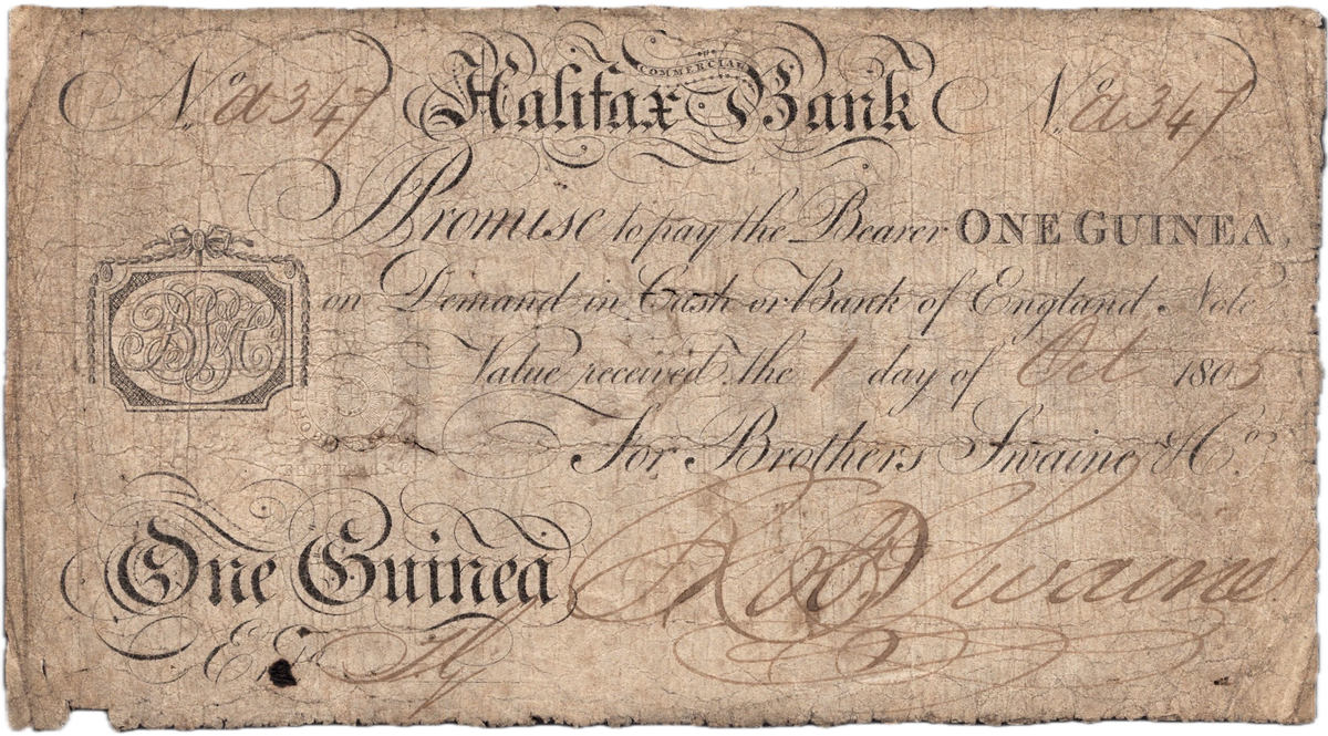 Halifax Commercial Bank 1805 1 Guinea banknote Out 875b