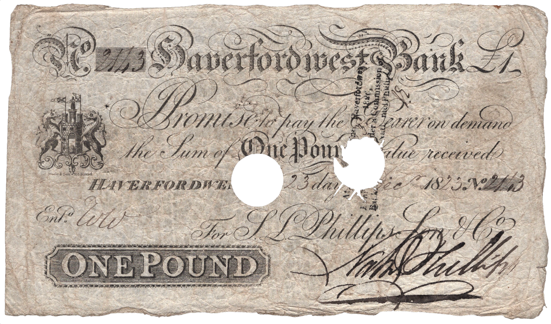 Haverfordwest Bank 1823 £1 banknote Outing 912b