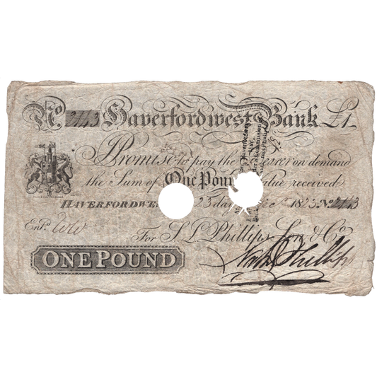 Haverfordwest Bank 1823 £1 banknote Outing 912b