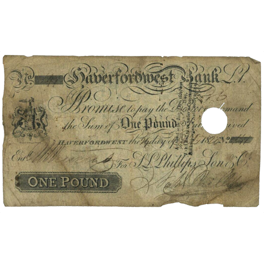 Haverfordwest Bank 1820 £1 banknote F Outing 912d