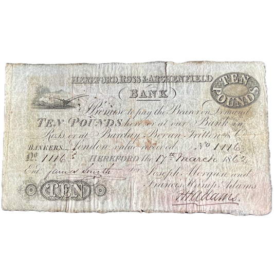 Hereford Ross & Archenfield 1862 £10 banknote Outing 935b