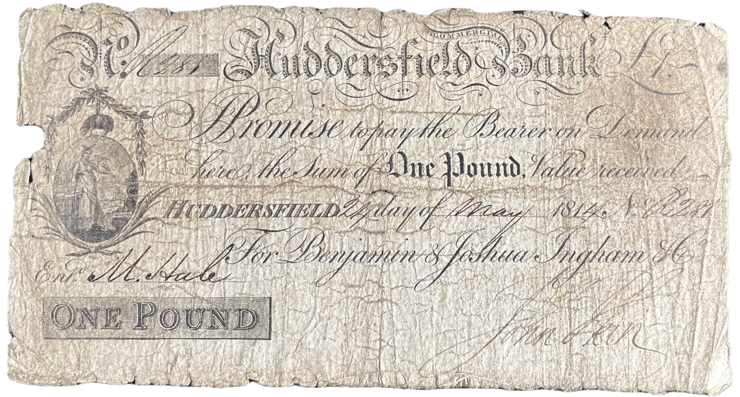 Huddersfield Bank 1814 £1 banknote Outing 1004b