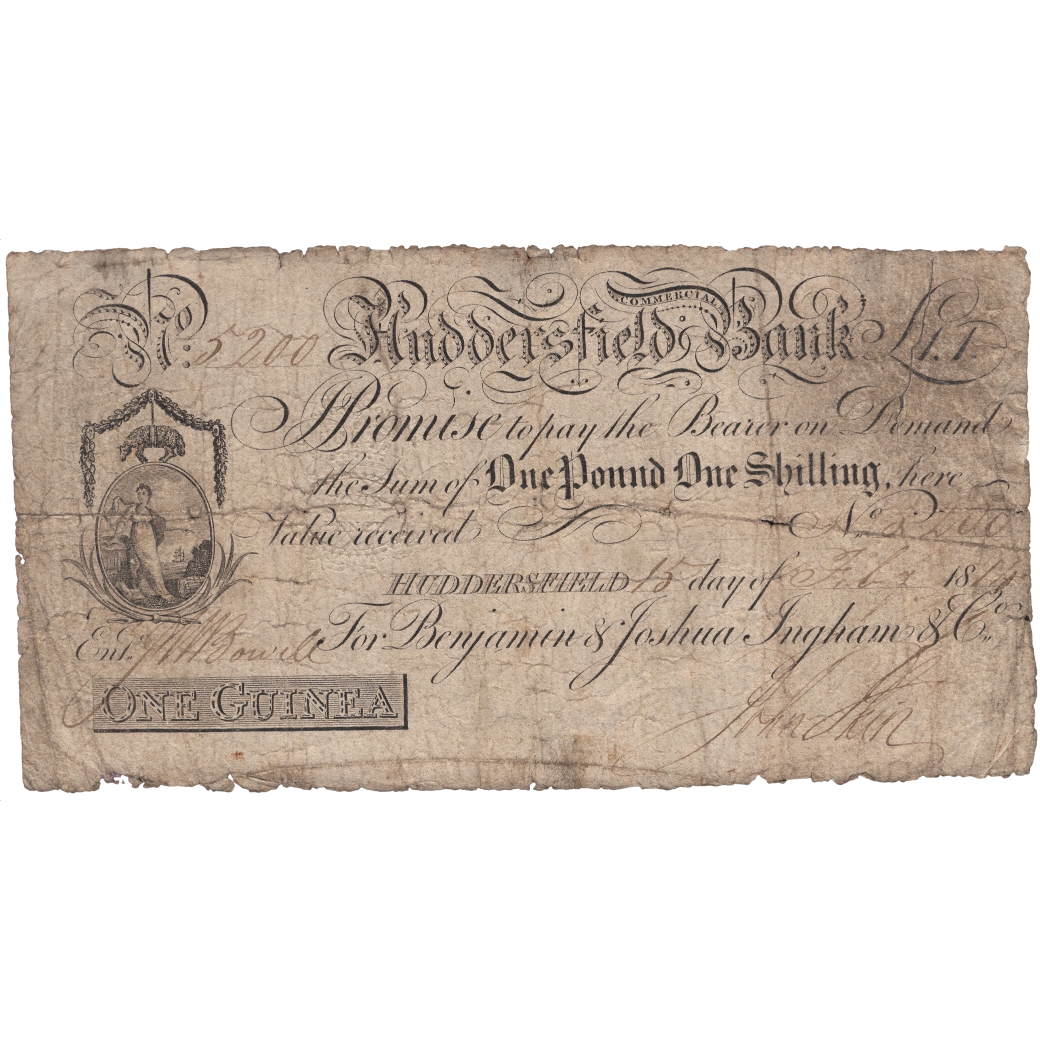 Huddersfield Commercial Bank 1814 1 guinea banknote Outing 1004a